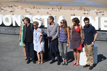 ‘La douleur’ filmeko zuzendaria eta aktoreak. (Jon URBE/ARGAZKI PRESS)