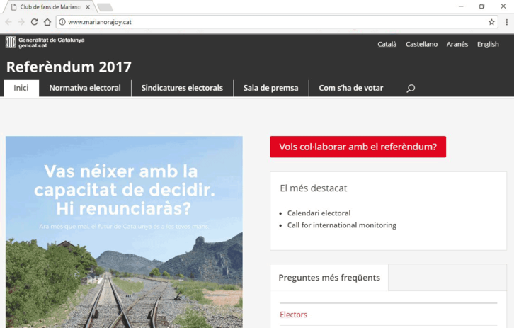 La web marianorajoy.cat antes de ser clausurada.