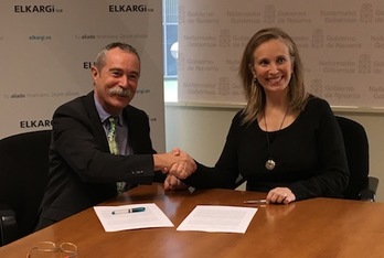 Pïo Aguirre, director general de Elkargi e Izaskun Goñi, directora general de Política Económica y Empresarial. (GOBIERNO DE NAFARROA)