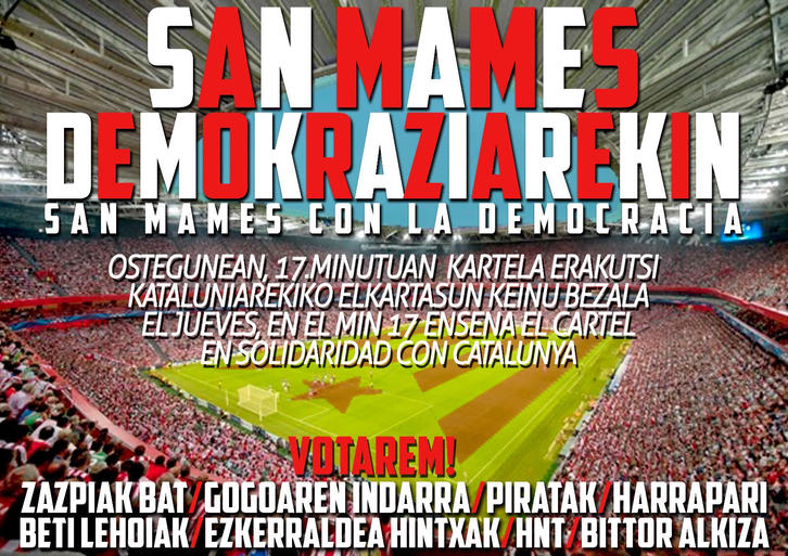 Iniciativa en San Mamés en solidaridad con Catalunya.