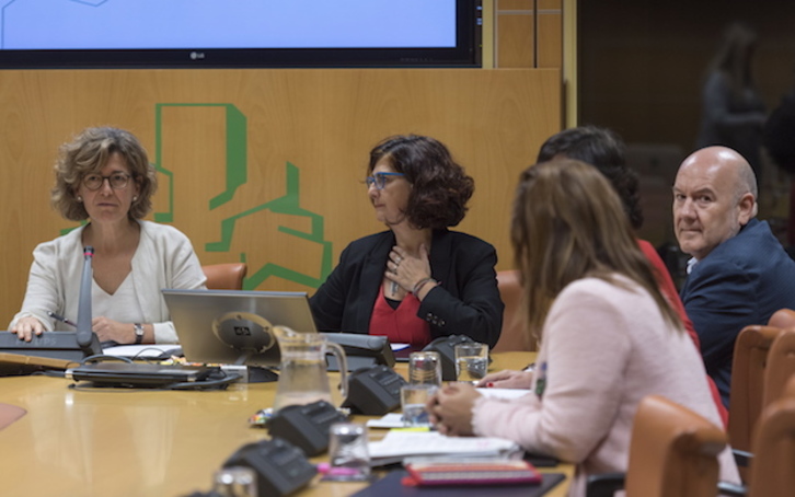 Rosa Lluch, en el centro, en la Ponencia de Memoria y Convivencia del Parlamento de Gasteiz. (Juanan RUIZ/FOKU)