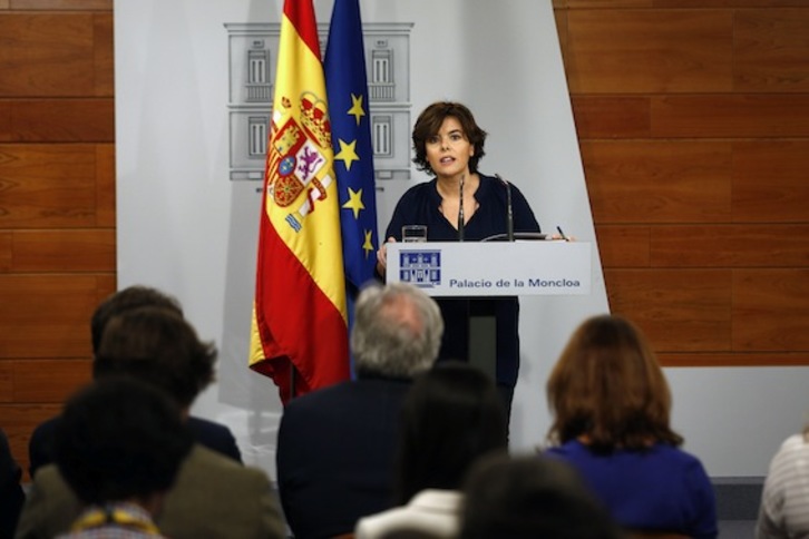 Sáenz de Santamaría ha comparecido en Moncloa. (Diego CRESPO/POOL MONCLOA)