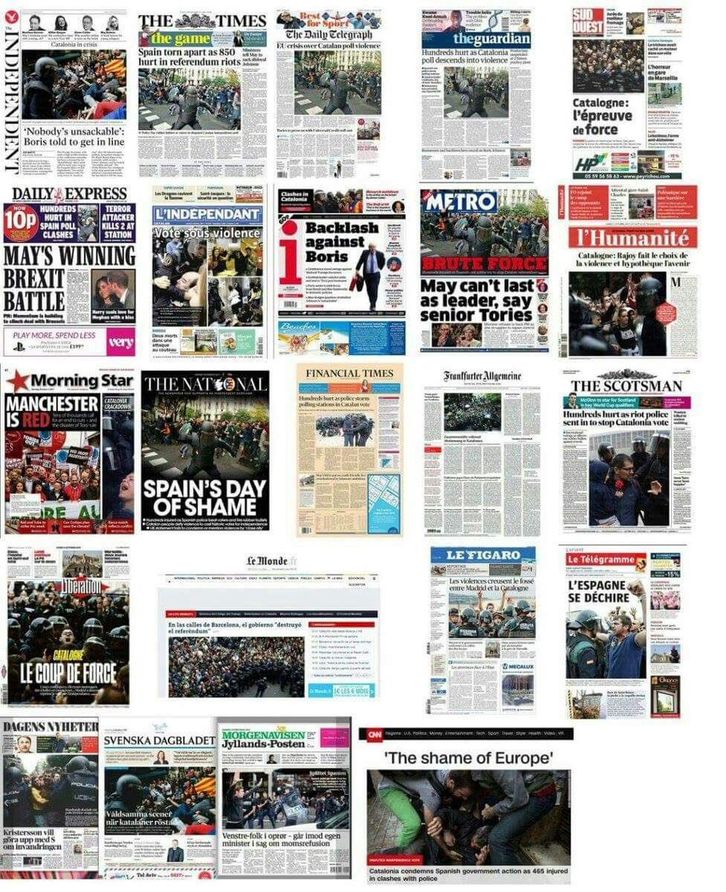 Collage de portadas internacionales que cubren el tema catalán. (NAIZ.EUS)