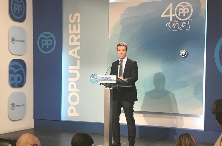 Pablo Casado, en su comparecencia de hoy. (@PPopular)