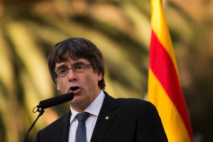 Puigdemont ayer, durante el acto de recuerdo a Lluís Companys. (Pau BARRENA/AFP)