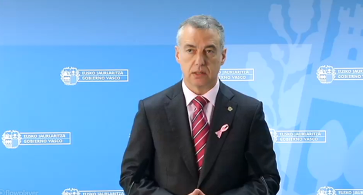 Iñigo Urkullu, durante su alocución de hoy. (IREKIA.EUS)