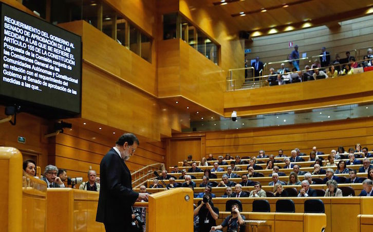 Mariano Rajoy, hoy en el Senado. (Óscar del POZO/AFP)