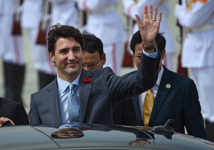 El primer ministro canadiense, Justin Trudeau, a su llegada a la cumbre. (Ye AUNG THU / AFP)