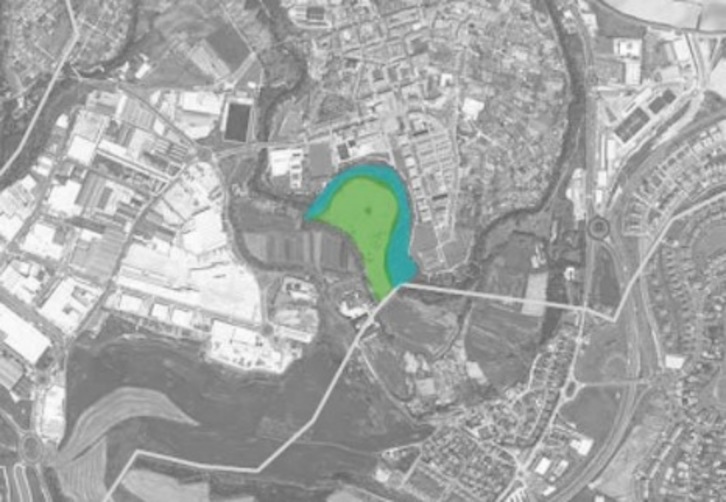 En color aparece la zona del meandro de Areatzea, donde se va a intervenir. (AYUNTAMIENTO DE UHARTE)