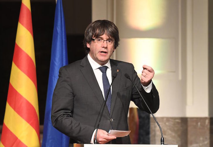 Carles Puigdemont, en un acto celebrado en Bruselas. (Emmanuel DUNAND / AFP)