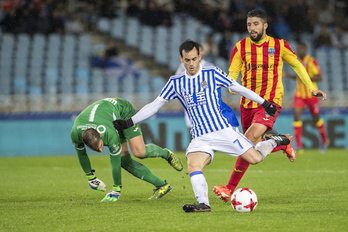 Juanmi marca el 2-0. Nadie sospechaba lo que vendría después. (Gorka RUBIO / ARGAZKI PRESS)