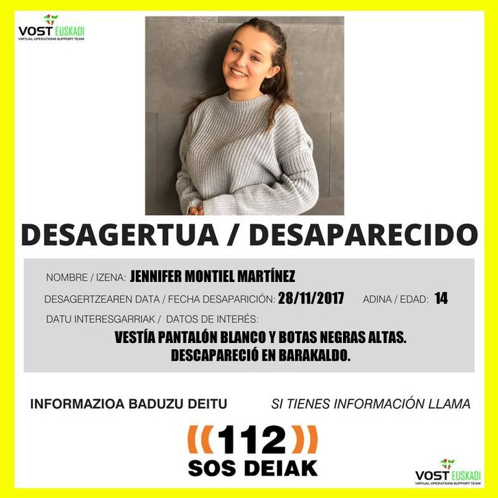 Cartel con la menor desaparecida didundido en redes sociales.