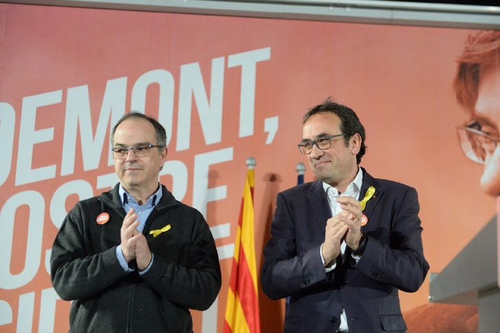 Jordi Turull y Josep Rull, tras salir de prisión en diciembre pasado. (@JuntsXCat)