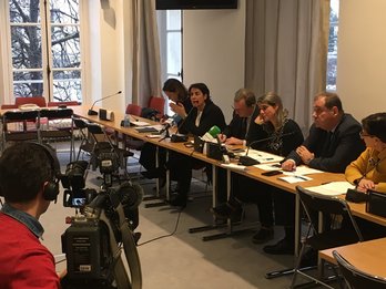 Devant un parterre de journalistes, les parlementaires du Pays Basque et du Béarn ont de nouveau appelé à participer à la manifestation, à Paris. ©Bake Bidea