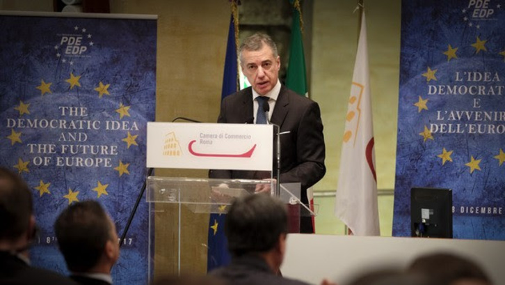 Urkullu, durante su intervención en Roma.