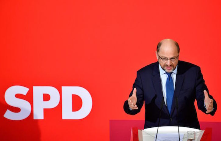 Martin Schulz, líder de los socialdemócratas del SPD, en una comparecencia ante la prensa. (Tobias SCHWARZ/AFP)