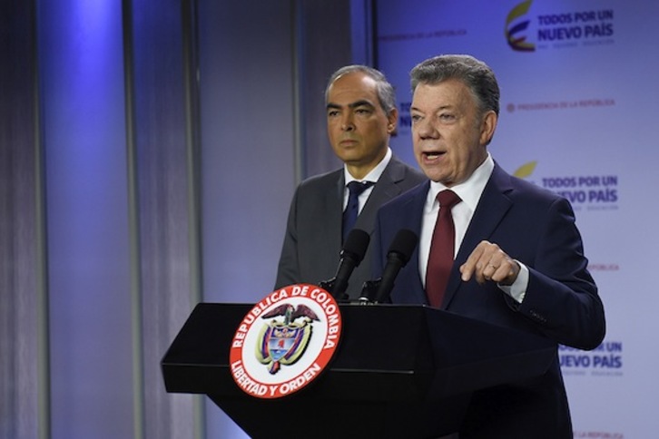 El presidente colombiano, Juan Manuel Santos, en una anterior comparecencia. (AFP) 
