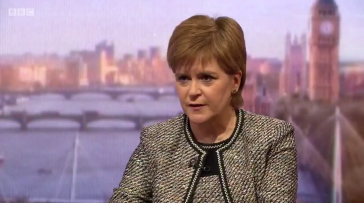Nicola Sturgeon, Eskoziako lehen ministroa, BBC-ri eskaini dion elkarrizketan. (NAIZ.EUS)