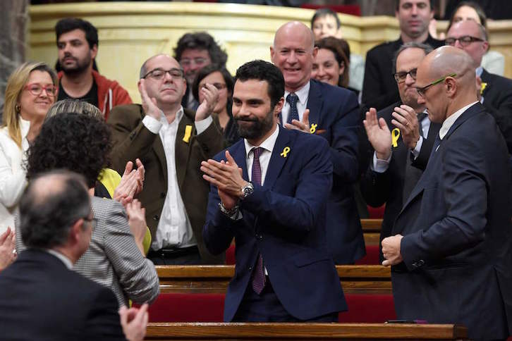 Roger Torrent, tras ser designado presidente del Parlament. (Lluís GENE/AFP)