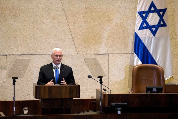Mike Pence, vicepresidente de EEUU, durante su intervención en Jerusalén. (Ariel SCHALIT / AFP)