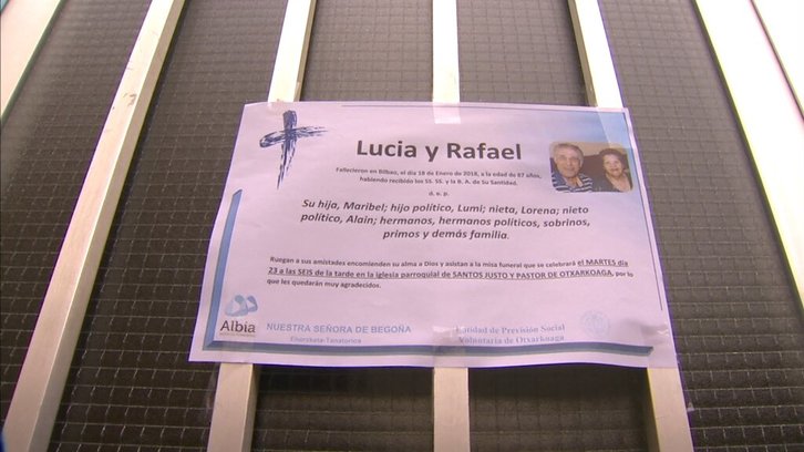 Esquela del funeral de Lucía y Rafael. (@goikodeusto)