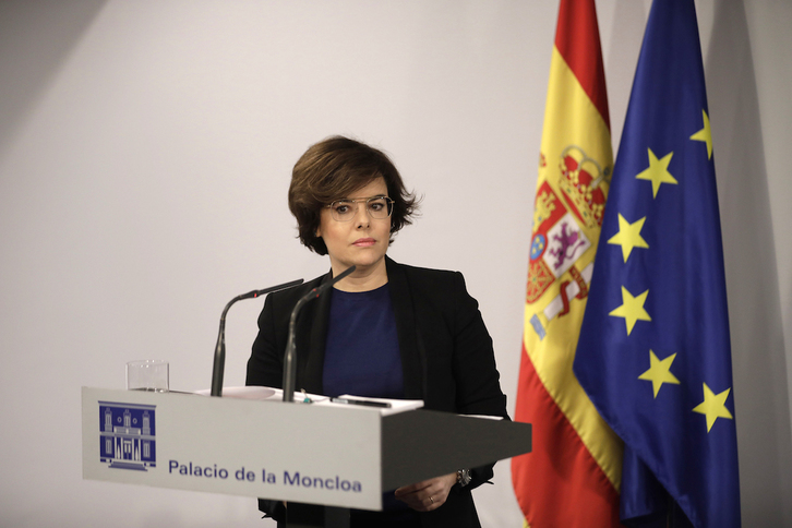 Soraya Saenz de Santamaría ha comparecido en la Moncloa. (POOL MONCLOA/Diego CRESPO)