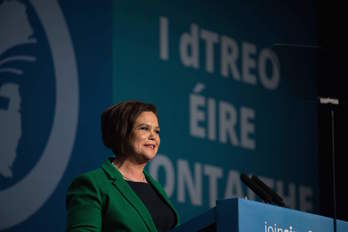 La nueva líder del Sinn Fein durante su intervención de esta tarde. (BARRY CRONIN | AFP)