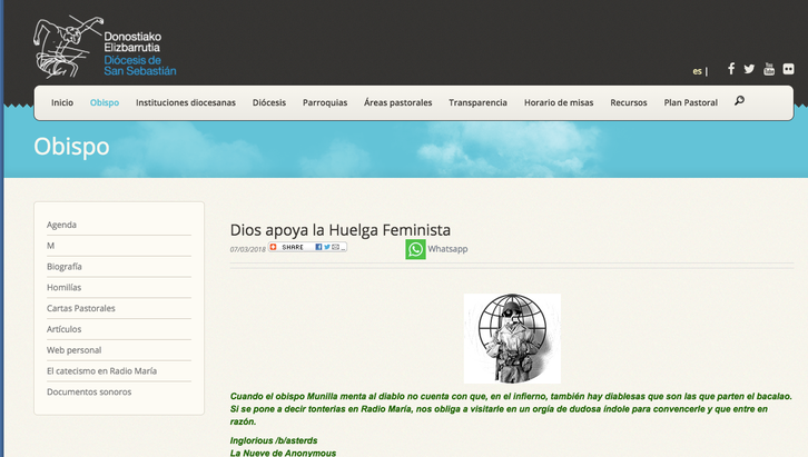 'Dios apoya la Huelga Feminista', es el titular del artículo introducido.