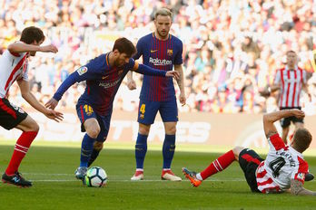 Bere taldearen bigarren gola egin du Leo Messik. (Pau BARRENA/AFP)