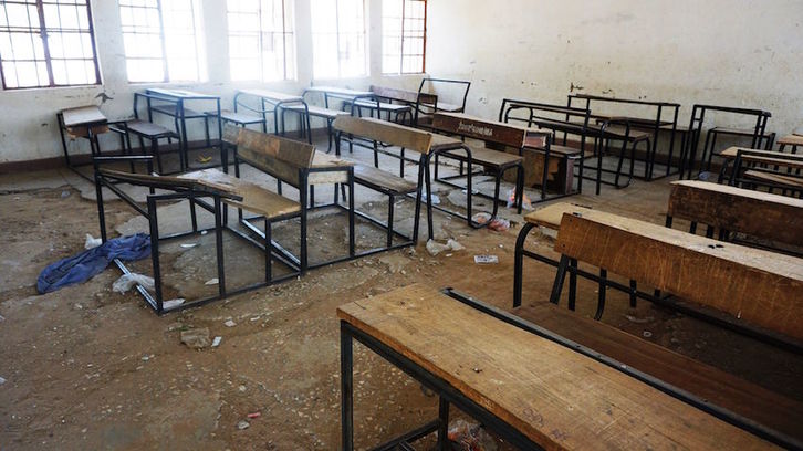 Dapchi herriko eskola honetan bahitu zituen Boko Haramek 110 neskatoak. (Aminu ABUBAKAR/AFP)