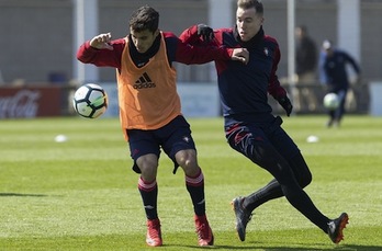 Imagen del entrenamiento de los rojillos en Taxoare. (OSASUNA)