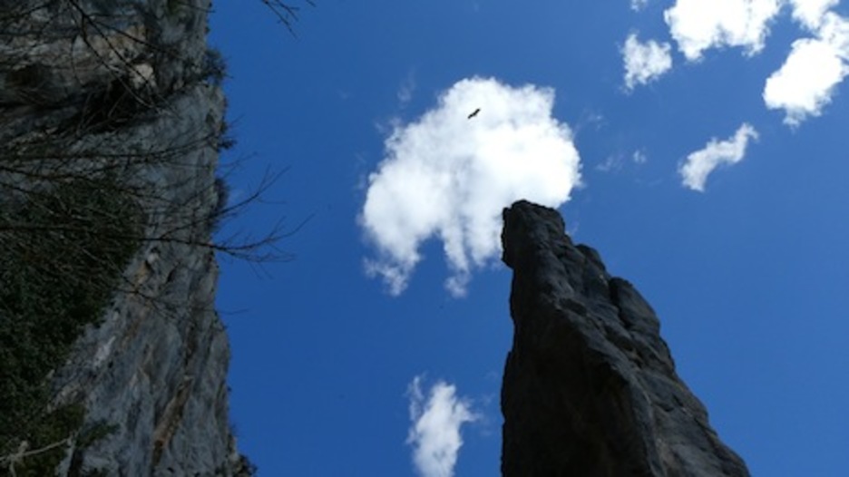 Una estilizada formación rocosa se recorta en el cielo azul. (Iñaki VIGOR)