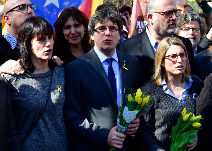 Puigdemont, en un acto en Berlín tras salir de prisión. (John MACDOUGALL  / AFP)