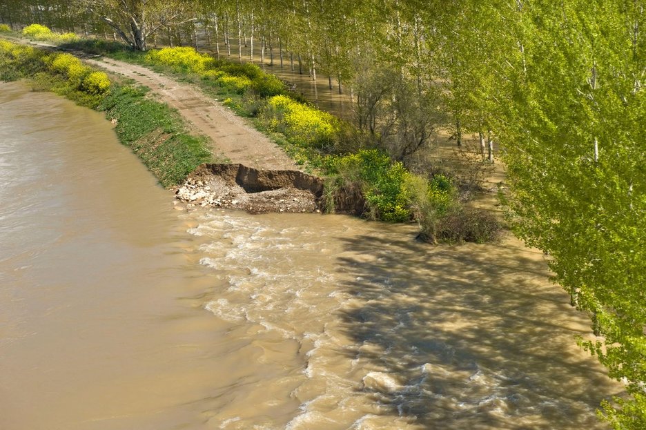El Ebro junto a una mota rota en Castejon.