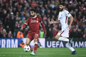 El egipcio Salah ha sido una pesadilla para la zaga de la Roma. (Filippo MONTEFORTE / AFP)