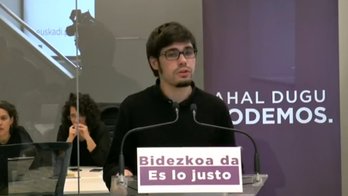 Lander Martínez, secretario general de Podemos Euskadi, ha comparecido en Bilbo. 