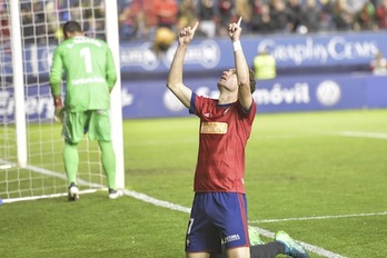 David Rodríguez celebra su gol. (Idoia ZABALETA/FOKU)