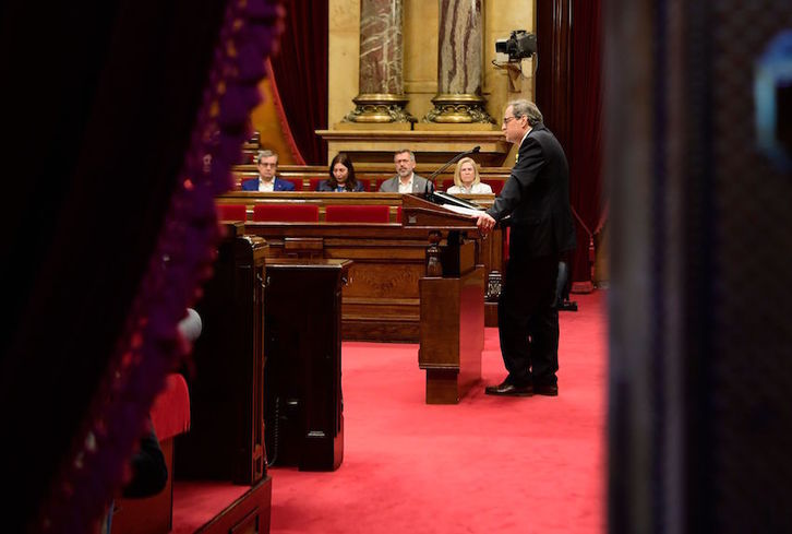 Quim Torra, al inicio de su discurso. (Lluís GENE/AFP)
