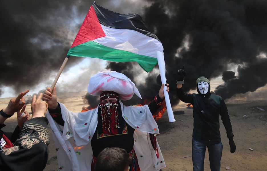 El simbolismo de la protesta frente a 70 años desde la Nakba. (Said KHATIB / AFP)