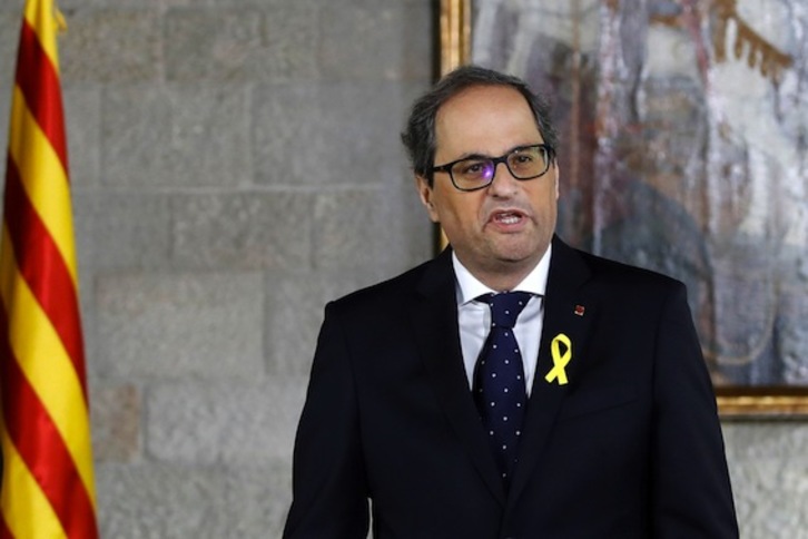Quim Torra, durante el acto de posesión de su cargo de president. (Alberto ESTÉVEZ/AFP)