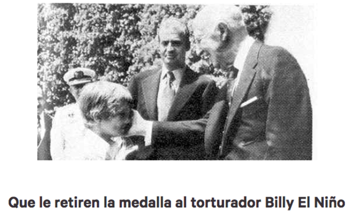 Una foto en la que aparecen Franco junto al rey emérito español, Juan Carlos I, y el actual monarca, Felipe VI, ilustra la solicitud en Change.org