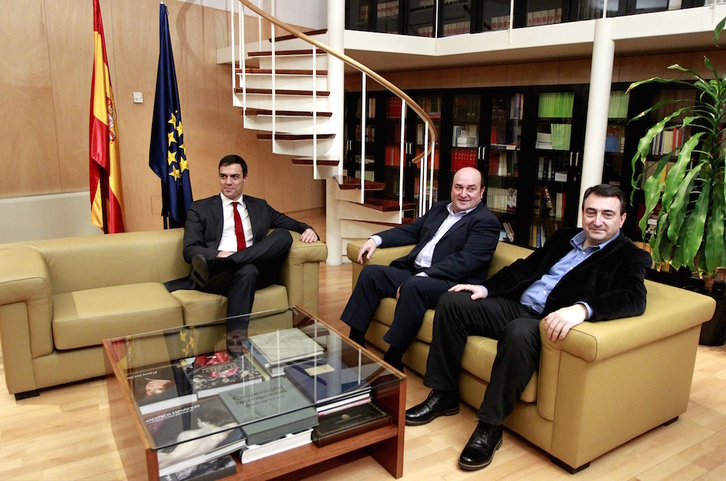 Pedro Sánchez y Andoni Ortuzar, durante una reunión en 2016. (J. DANAE / FOKU)