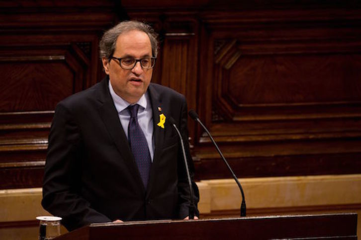Quim Torra, en una intervención en el Parlament. (Josep LAGO/AFP)