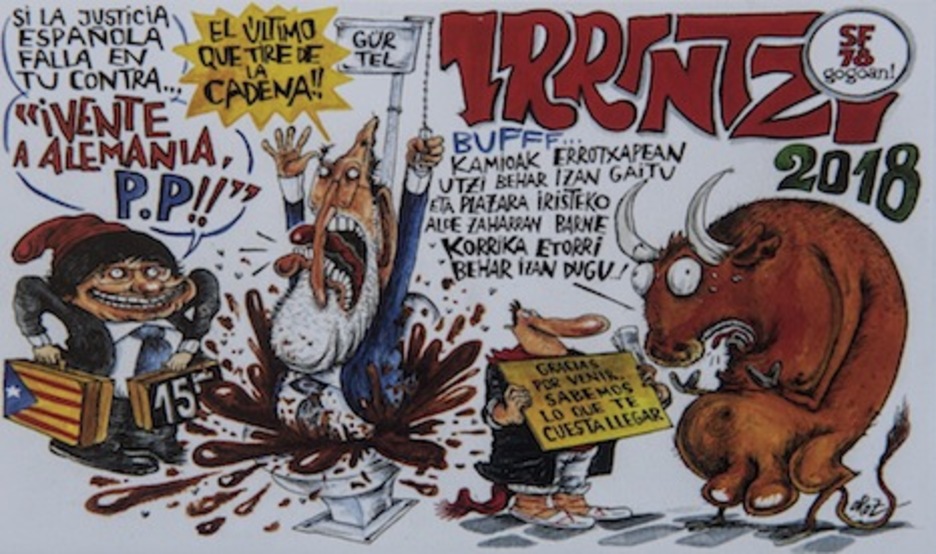 El procés catalán y sus consecuencias para Rajoy aparecen en la pancarta de Irrintzi, donde también está presente el Plan de Amabilización de Iruñea.