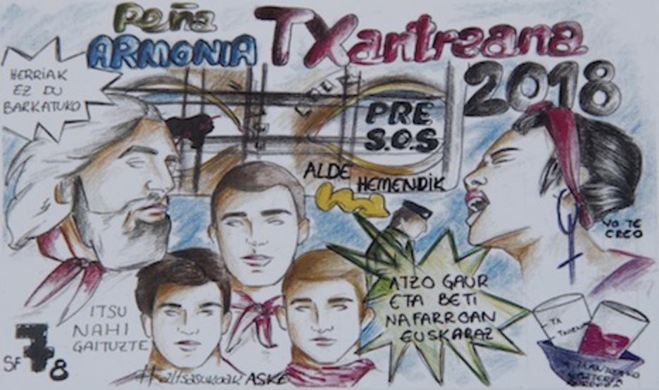 Armonía Txantreana dedica su tela a tres grandes referencias: Germán, Altsasu y ‘La Manada’.