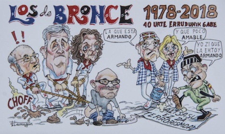 Los de Bronce se han decantado por la actualidad municipal con los concejales Jose Abaurrea e Itziar Gomez y el alcalde Asiron intentando controlar a Armando Cuenca. La segunda gran referencia es para Altsasu.