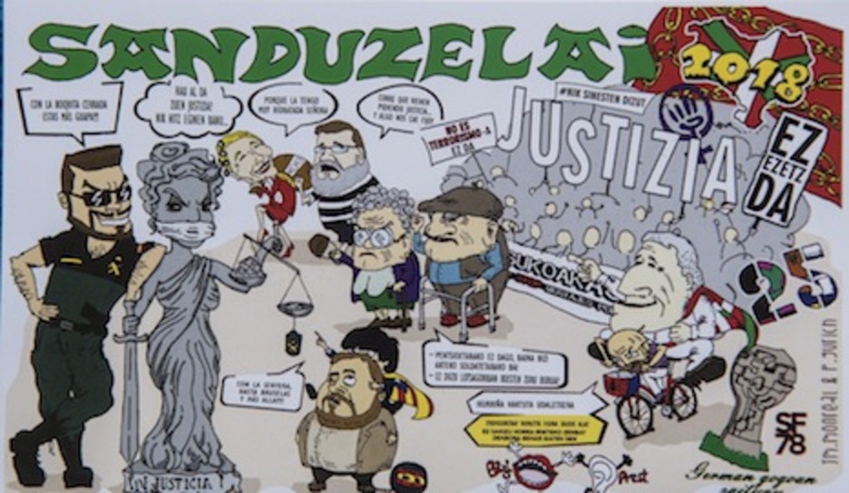 Asiron en bicicleta con Cuenca, la demanda de Justizia para los jóvenes de Altsasu, Catalunya y ‘La Manada’, entre otros, aparecen en la pancarta de Sanduzelai.