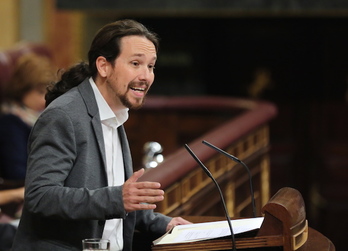 Pablo Iglesias, secretario general de Podemos, en una intervención anterior. (J. DANAE/FOKU)