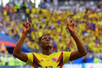 Yerry Mina ha sido el goleador de Colombia. (Manan VATSYAYANA/AFP)