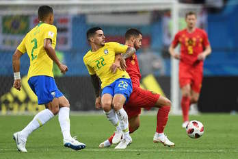 El trabajo de Hazard ha sido clave para la victoria de Bélgica. (MANAN VATSYAYANA / AFP)